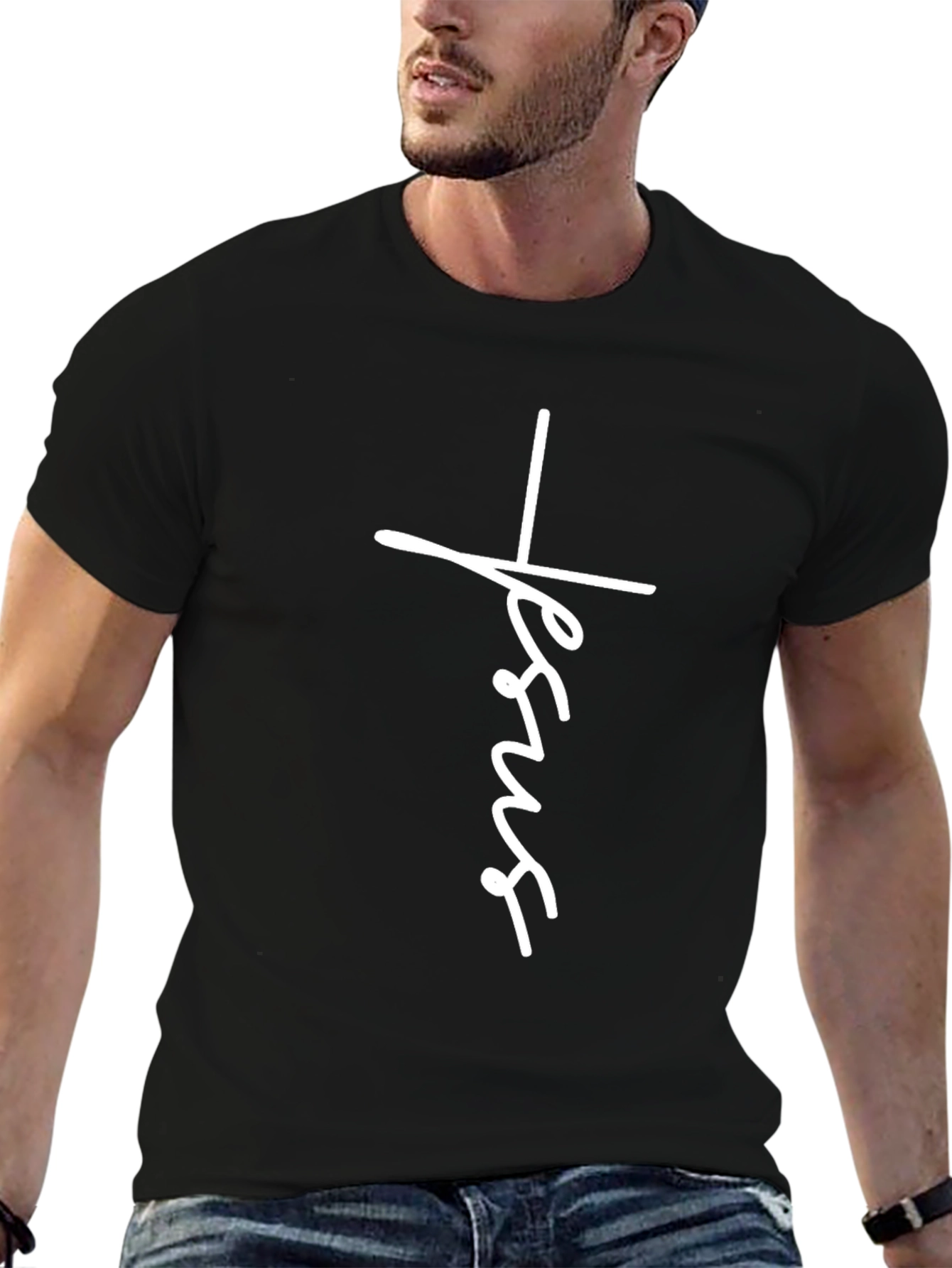 Jesus Cross Graphic Black Tee Shirt