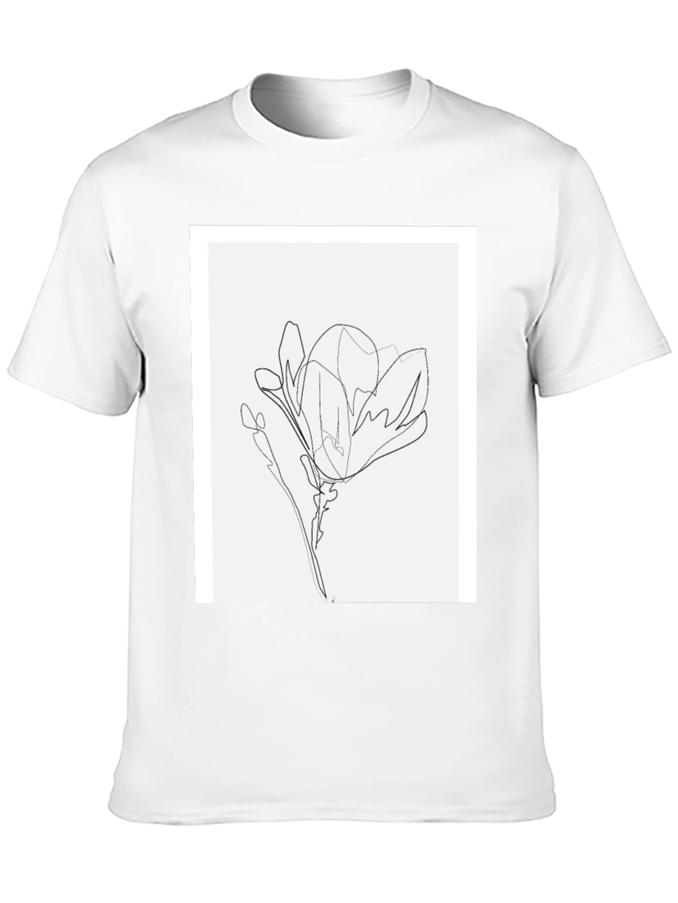 Minimalist Line Art Flower T-Shirt - Black