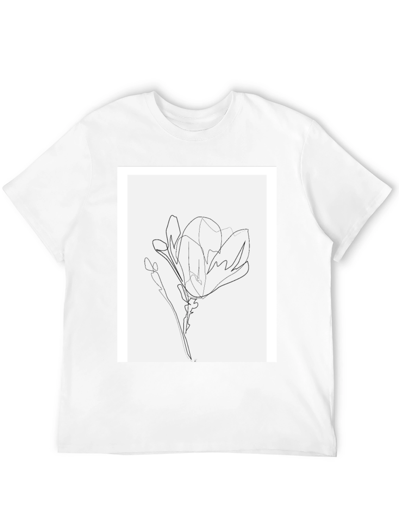 Minimalist Line Art Flower T-Shirt - Black