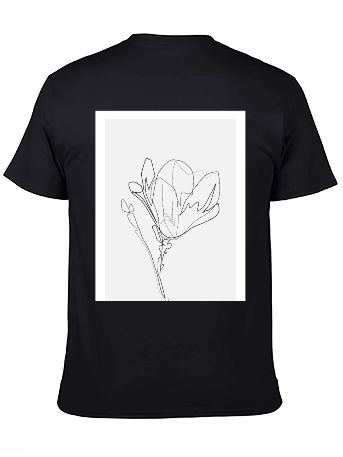 Minimalist Line Art Flower T-Shirt - Black