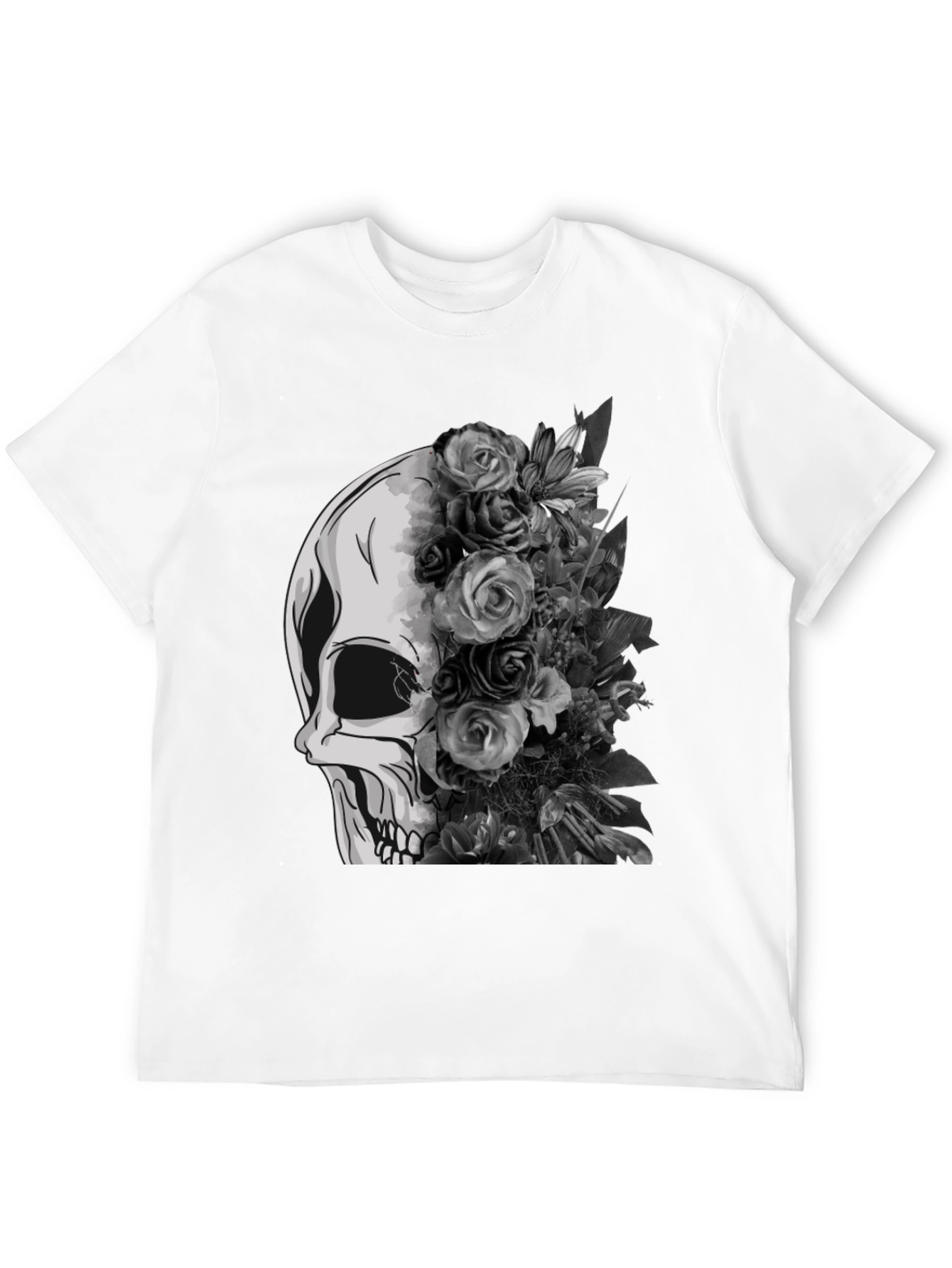 Skull and Floral Graphic Tee - Black