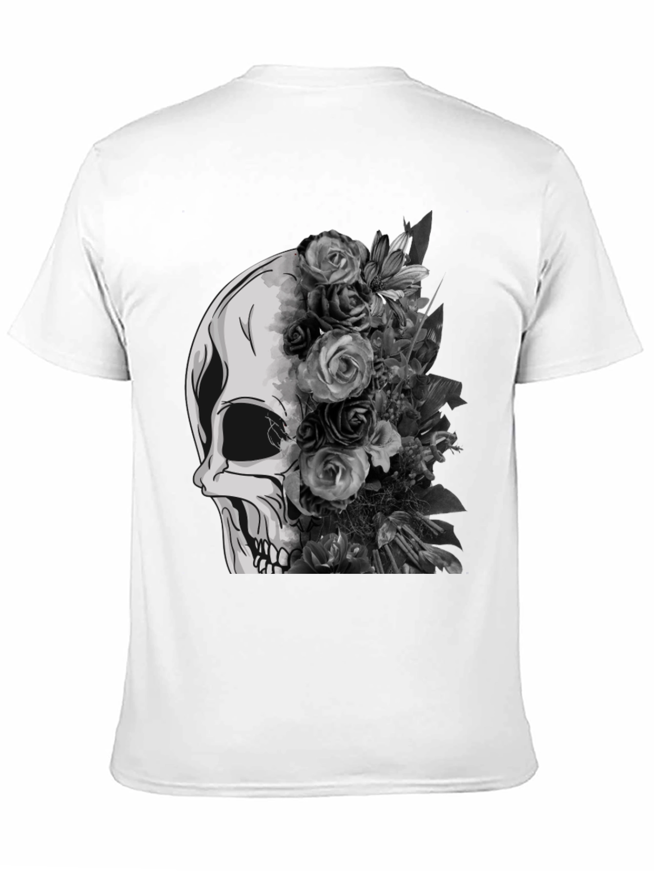 Skull and Floral Graphic Tee - Black