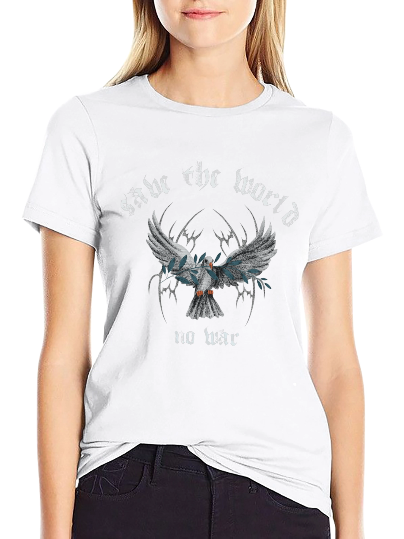 Save the World Dove Graphic Tee - Black