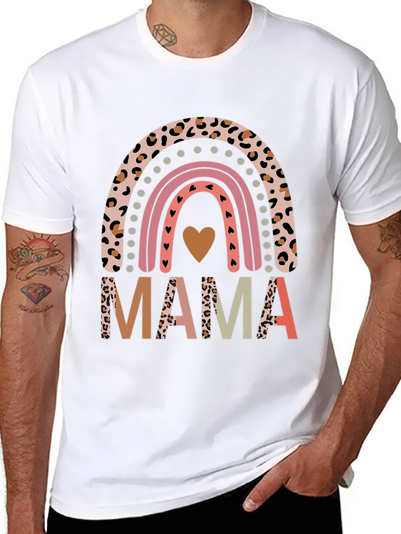 Mama Rainbow Leopard Print Graphic Tee