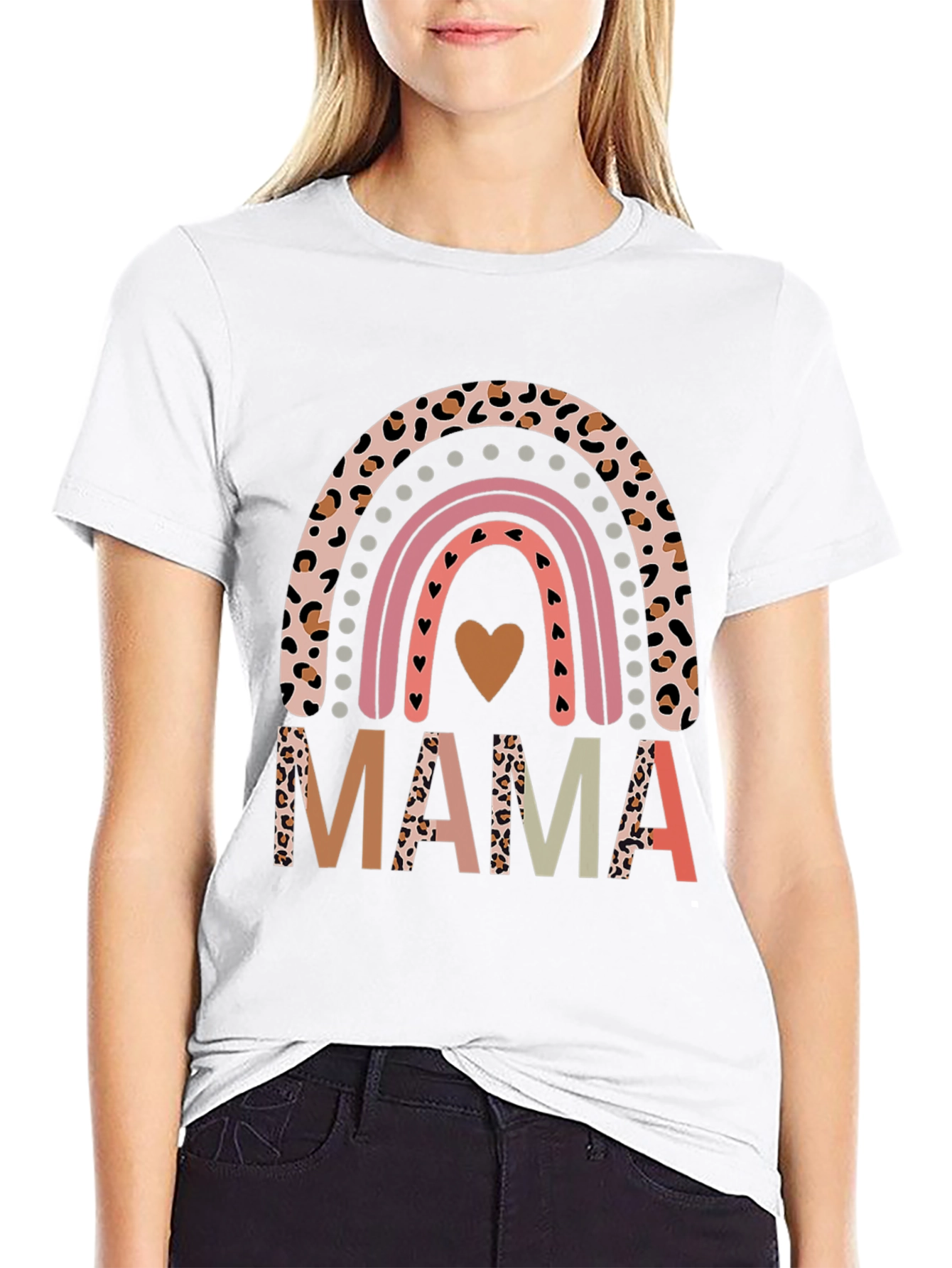 Mama Rainbow Leopard Print Graphic Tee