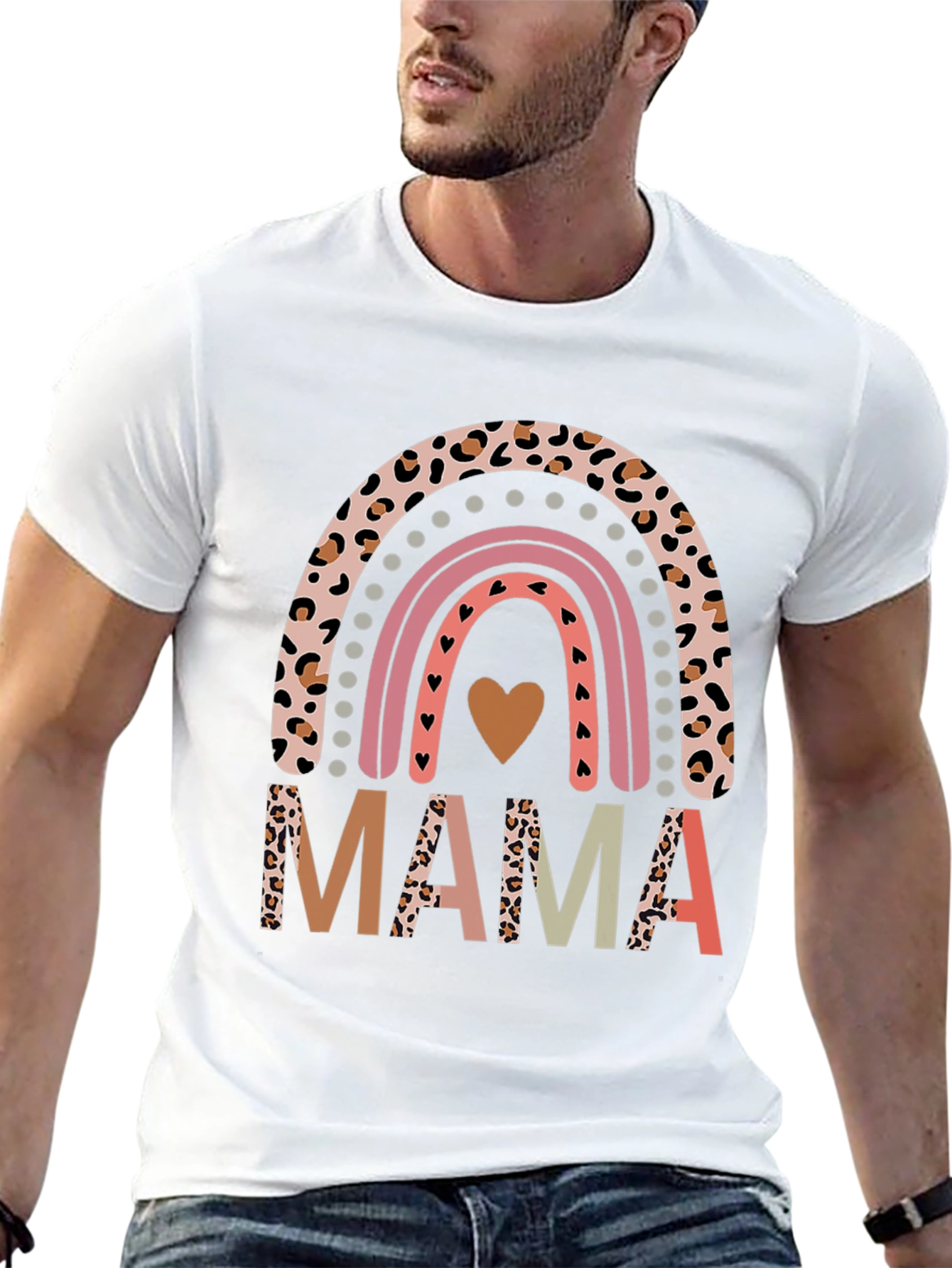 Mama Rainbow Leopard Print Graphic Tee