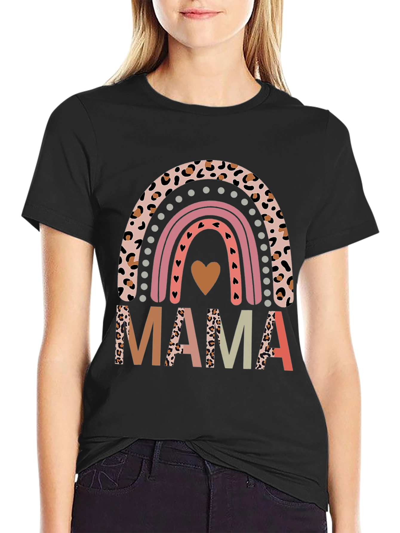 Mama Rainbow Leopard Print Graphic Tee