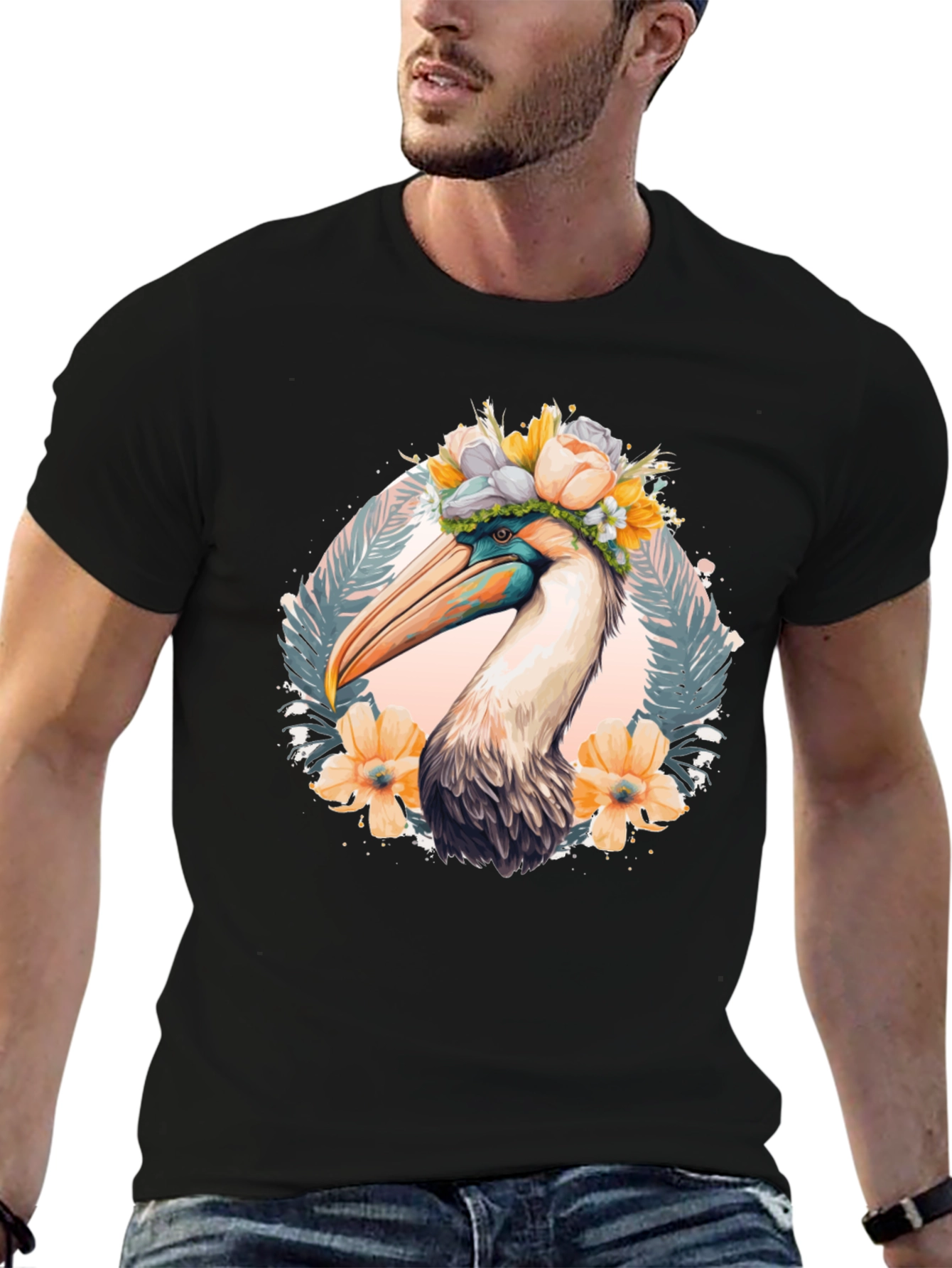 Pelican Floral Crown Black T-Shirt