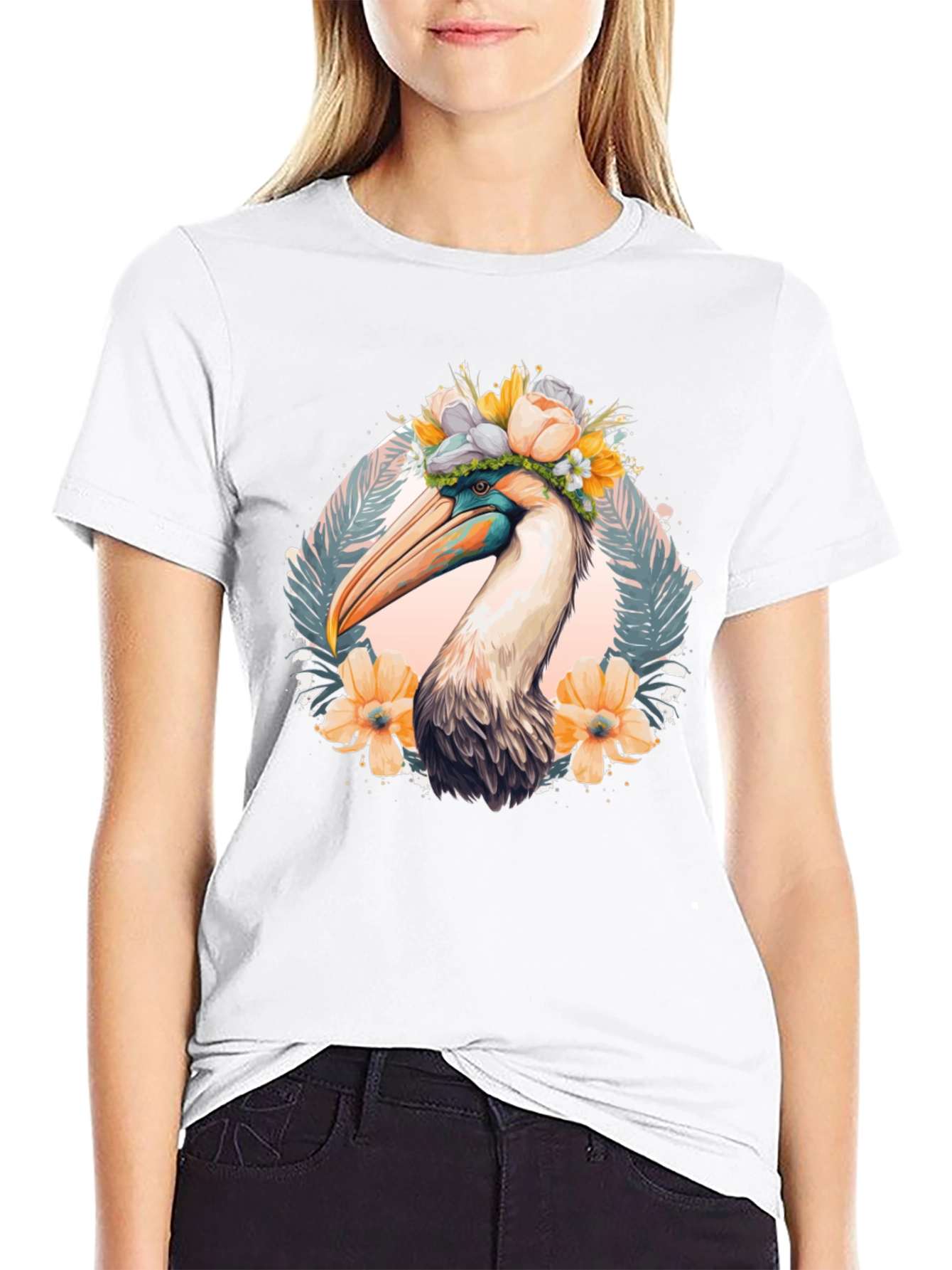 Pelican Floral Crown Black T-Shirt