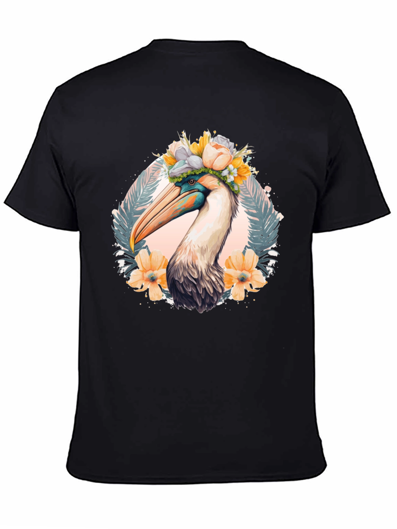 Pelican Floral Crown Black T-Shirt