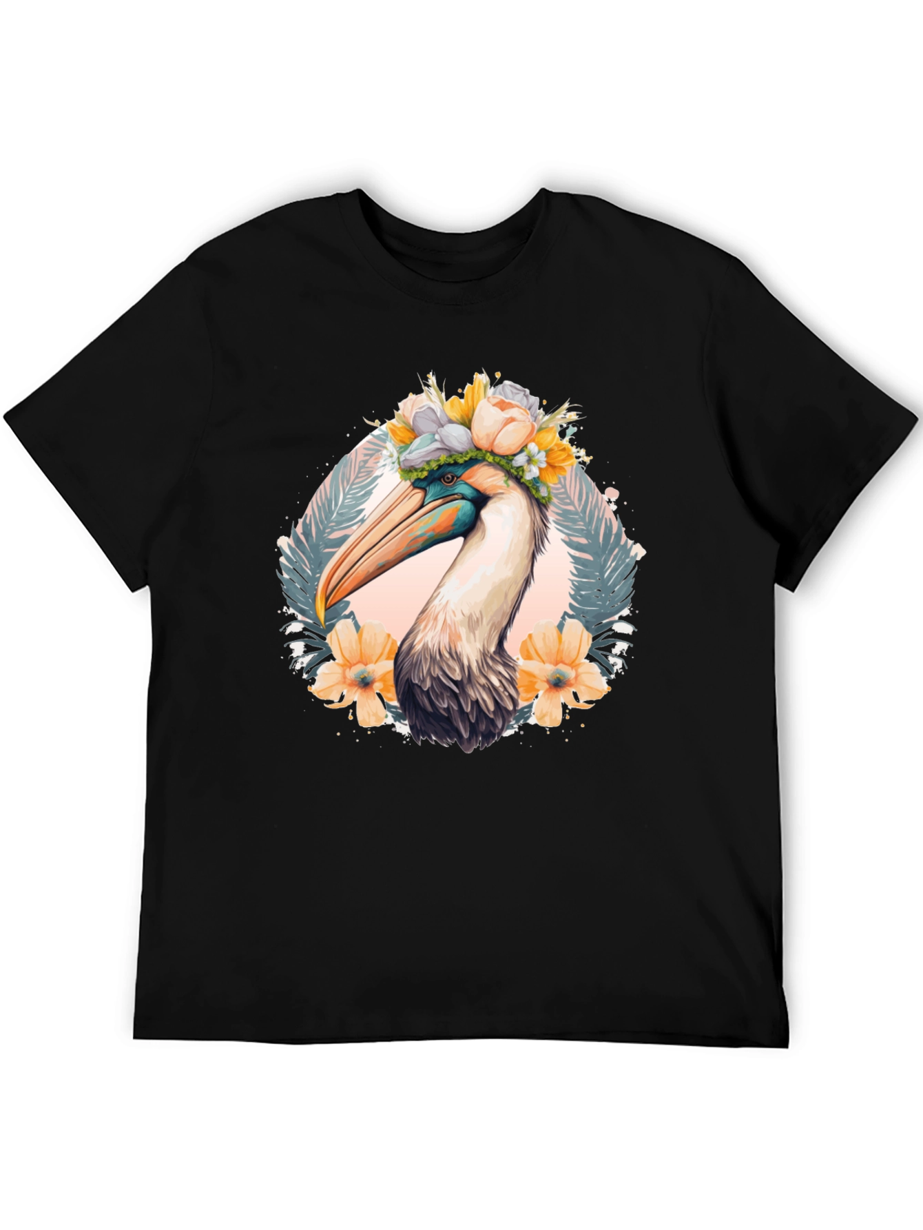 Pelican Floral Crown Black T-Shirt