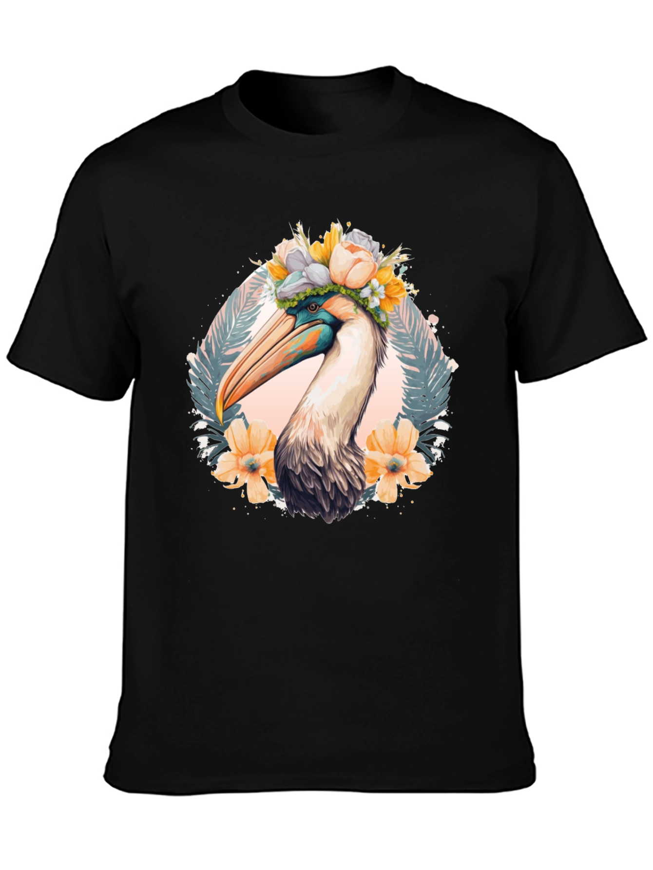 Pelican Floral Crown Black T-Shirt