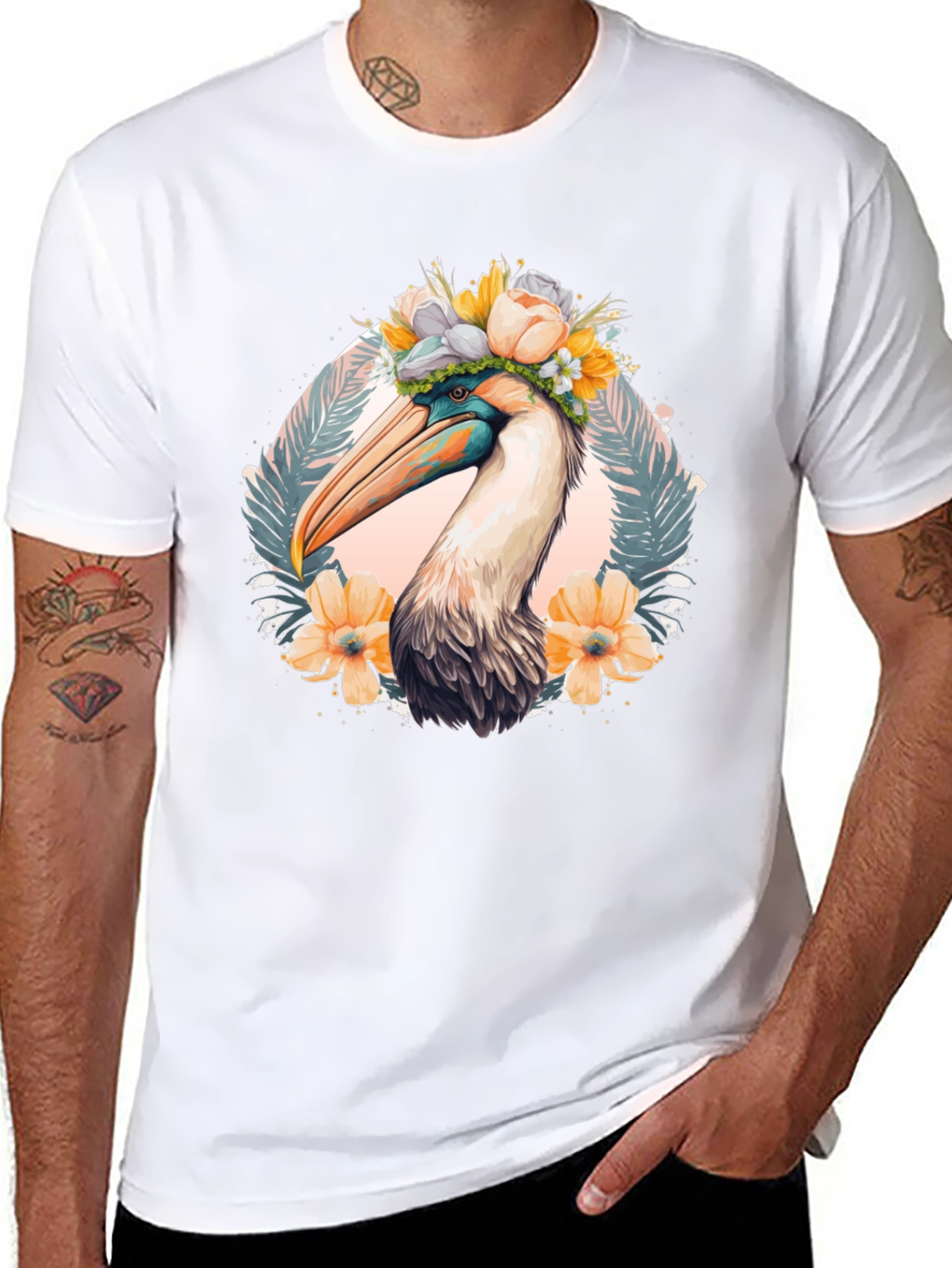 Pelican Floral Crown Black T-Shirt