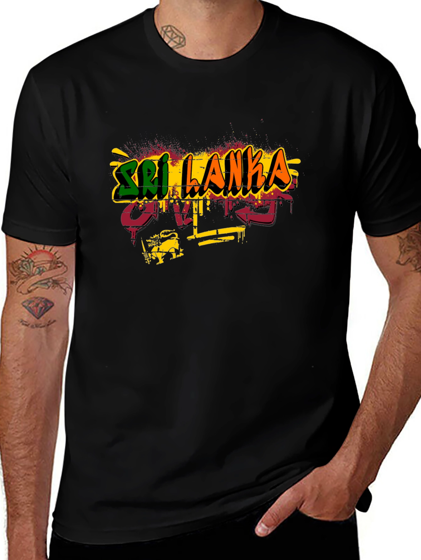Sri Lanka Graffiti Style T-Shirt - Black Cotton Tee