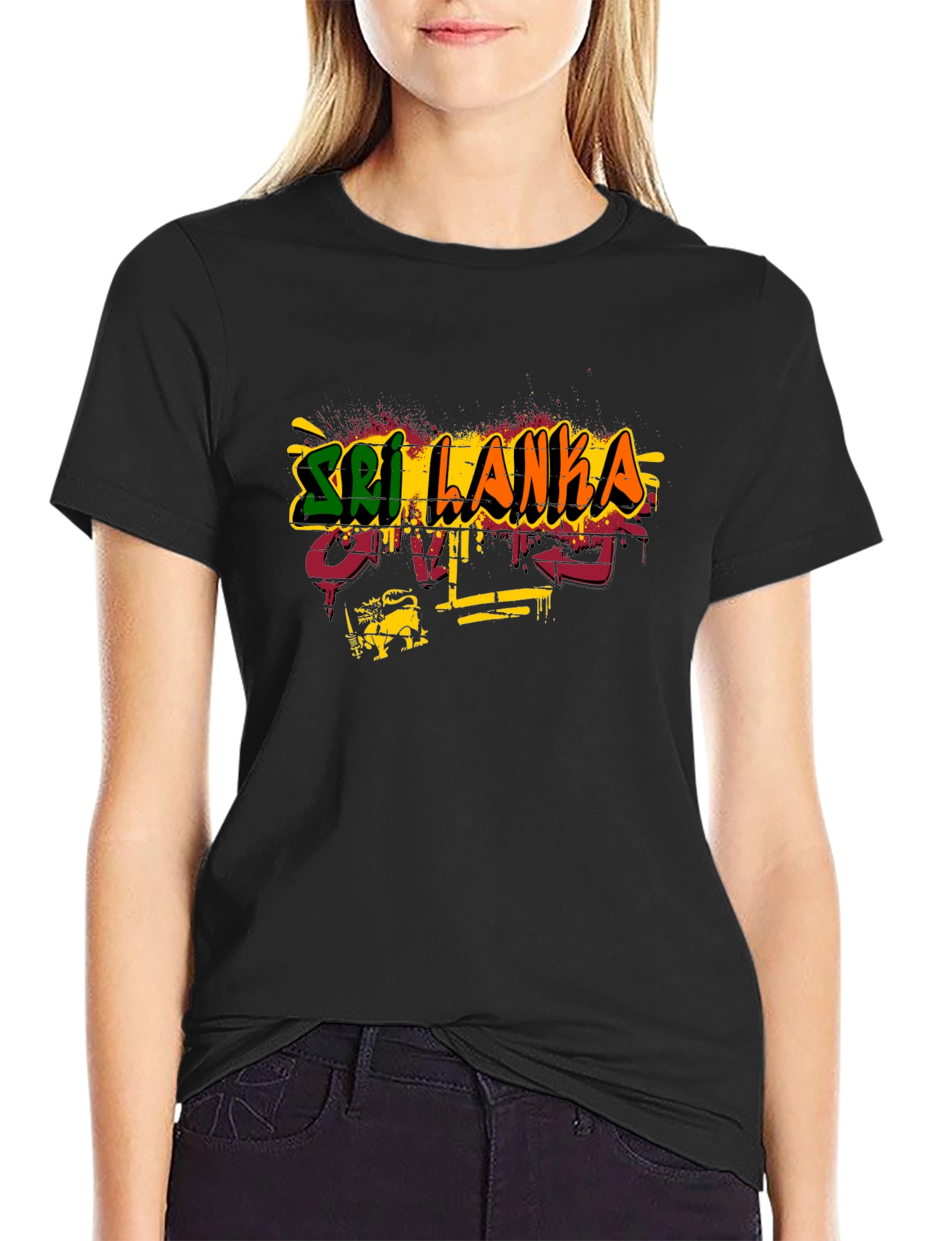 Sri Lanka Graffiti Style T-Shirt - Black Cotton Tee
