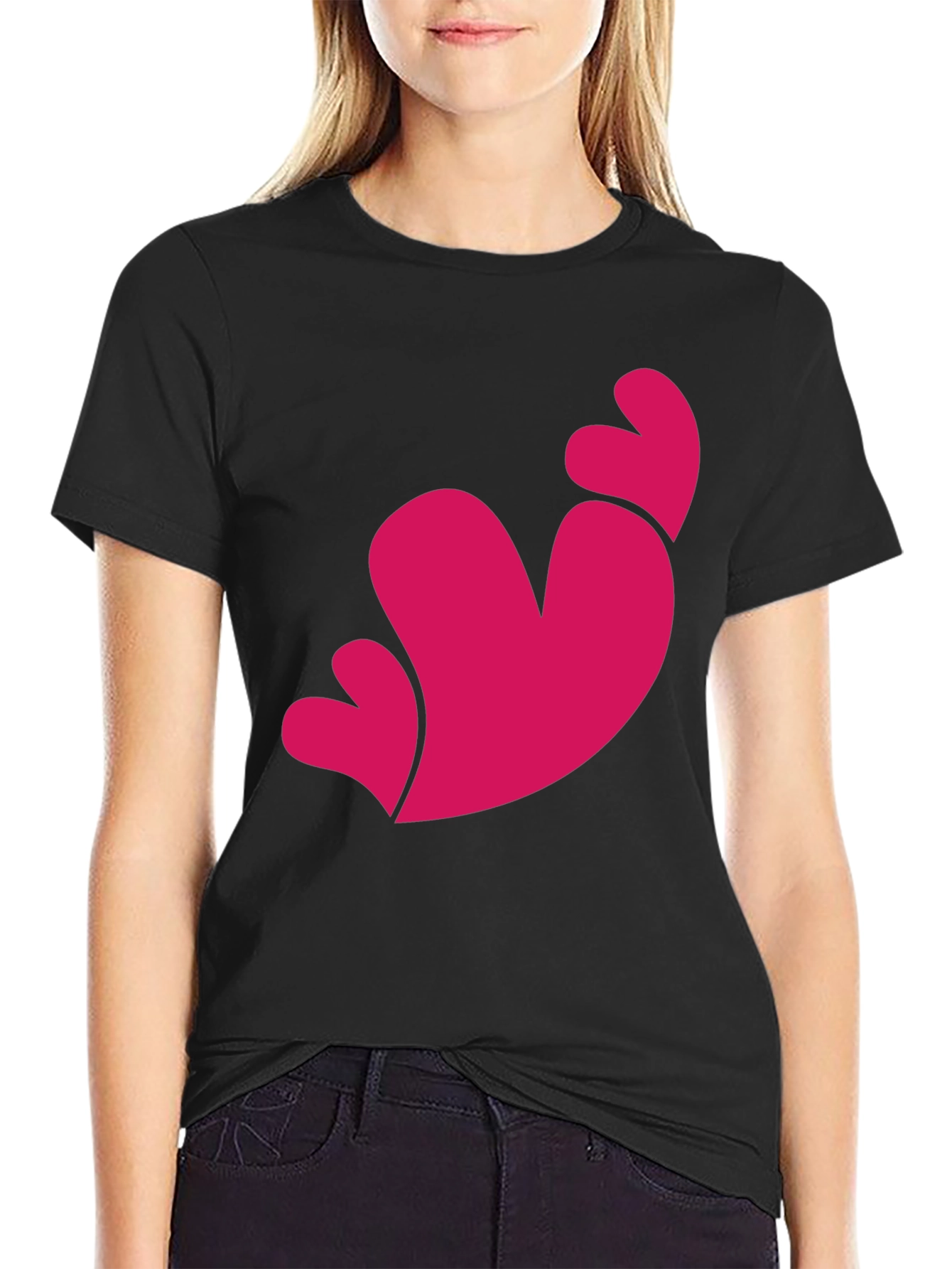Heart Trio Graphic Tee - Black Casual T-Shirt