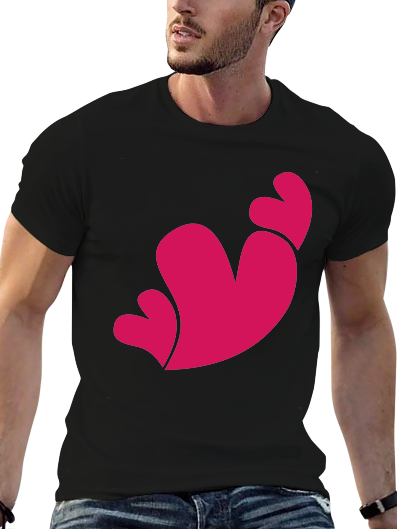 Heart Trio Graphic Tee - Black Casual T-Shirt