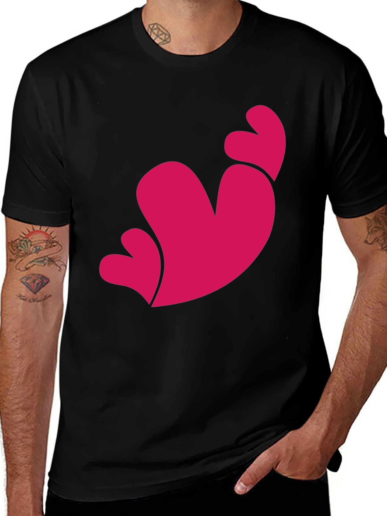 Heart Trio Graphic Tee - Black Casual T-Shirt